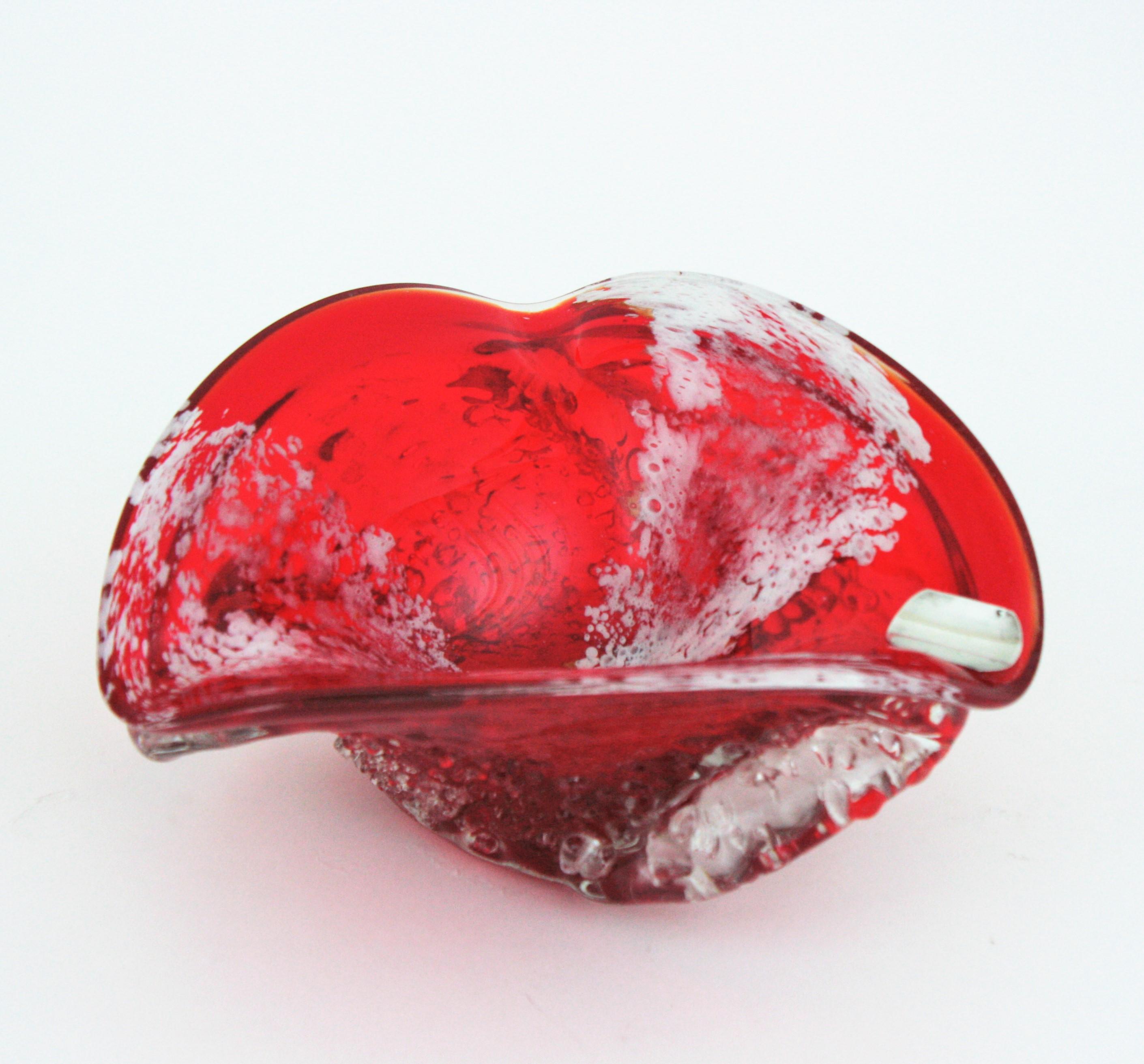 20th Century Murano Sommerso Red and Clear Macette Art Glass Bowl / Ashtray For Sale