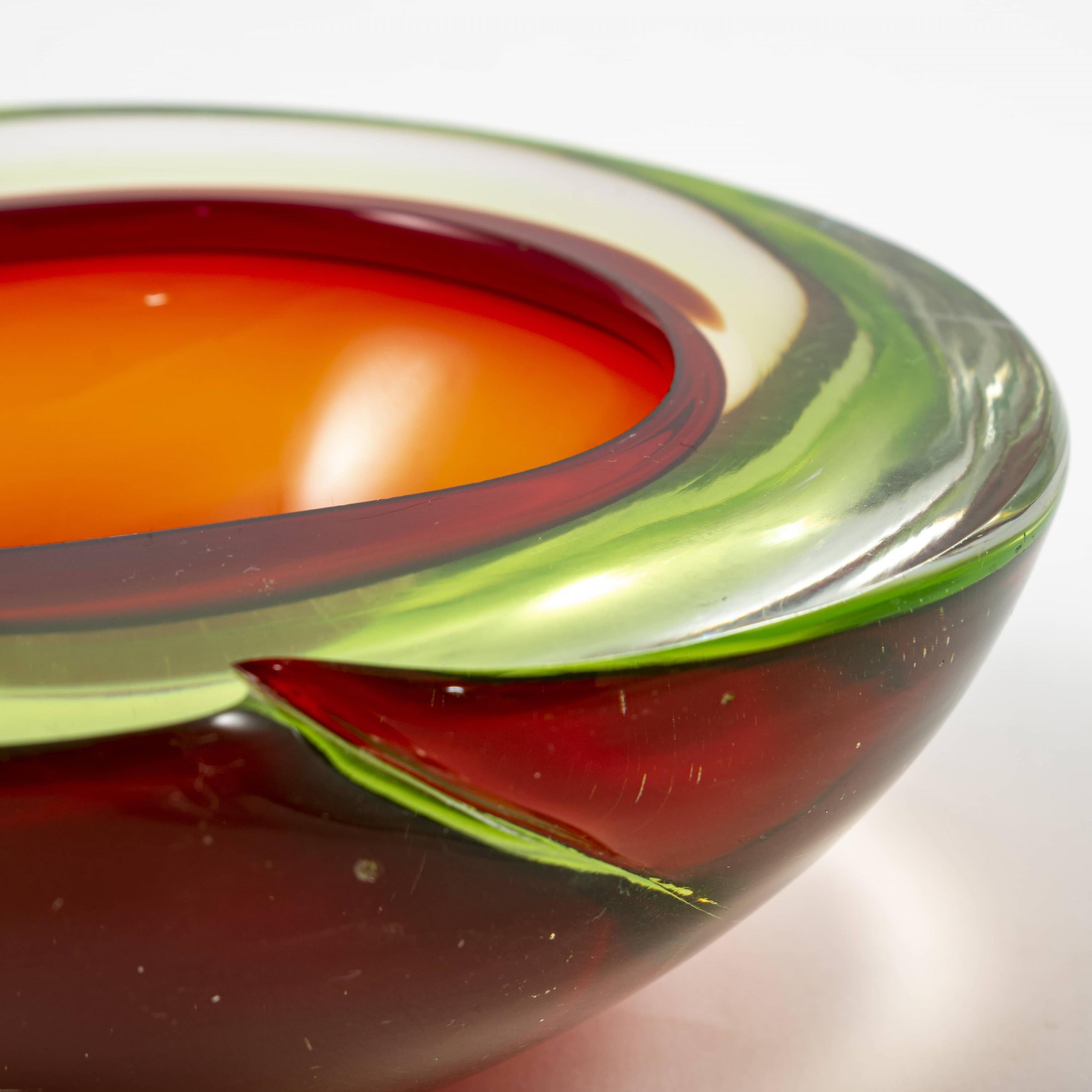 Modern Murano Sommerso Red and Green Glass Ashtray or Bowl For Sale