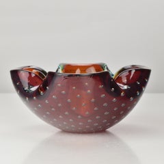 Murano Sommerso Red & Aquamarine Bullicante Geode Bowl by Flavio Poli