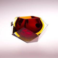 Murano Sommerso  Red Faceted Glass  Bowl by Flavio Poli 1960´s