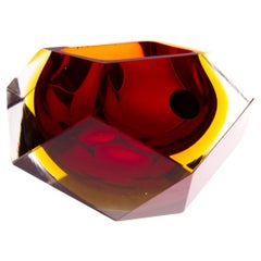  Murano Sommerso  Red Faceted Glass  Bowl by Flavio Poli 1960´s