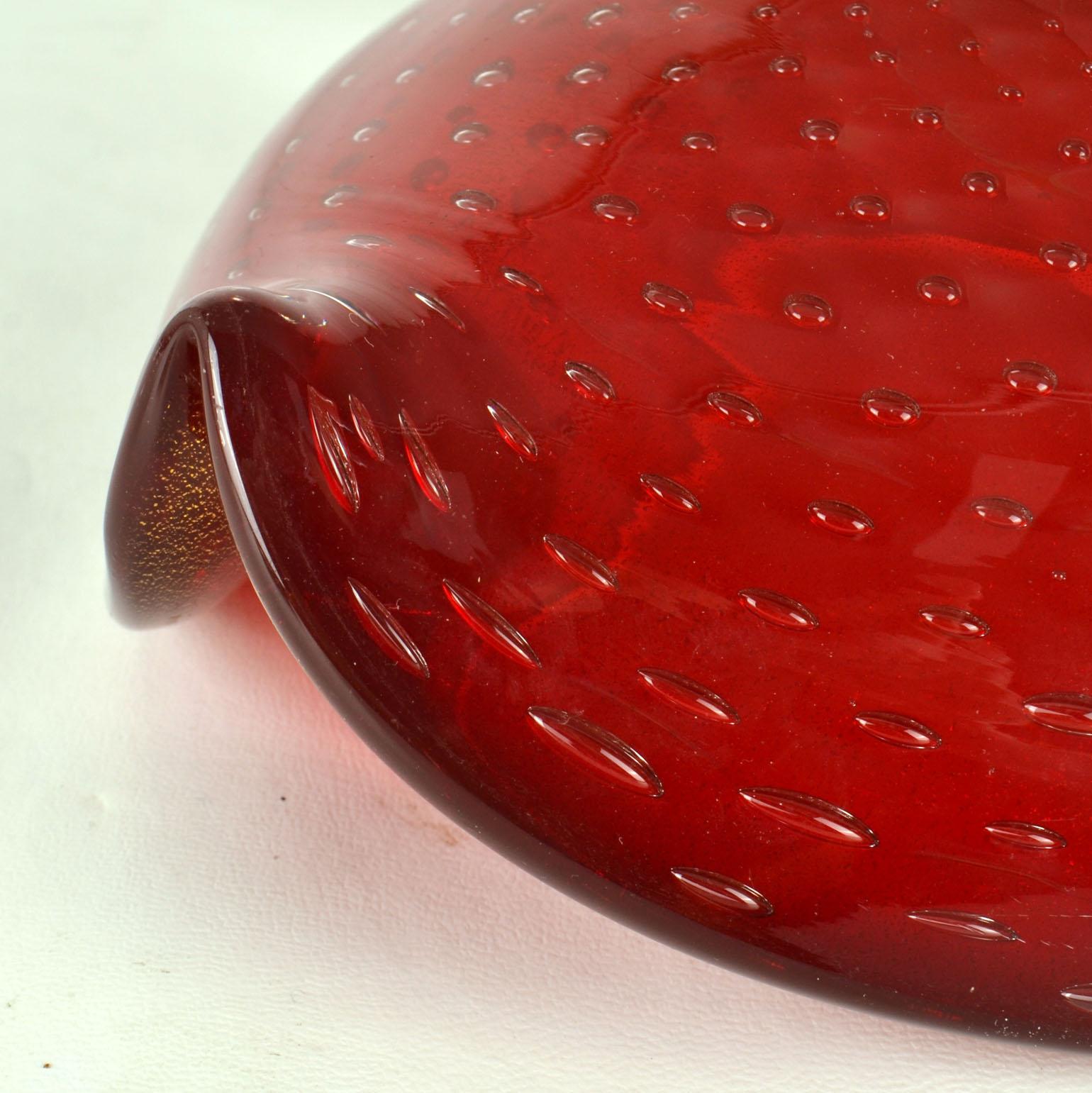 Murano Sommerso Red Glass Gold Leaf Bowl by Flavio Poli for Seguso, Italy, 1960 For Sale 4