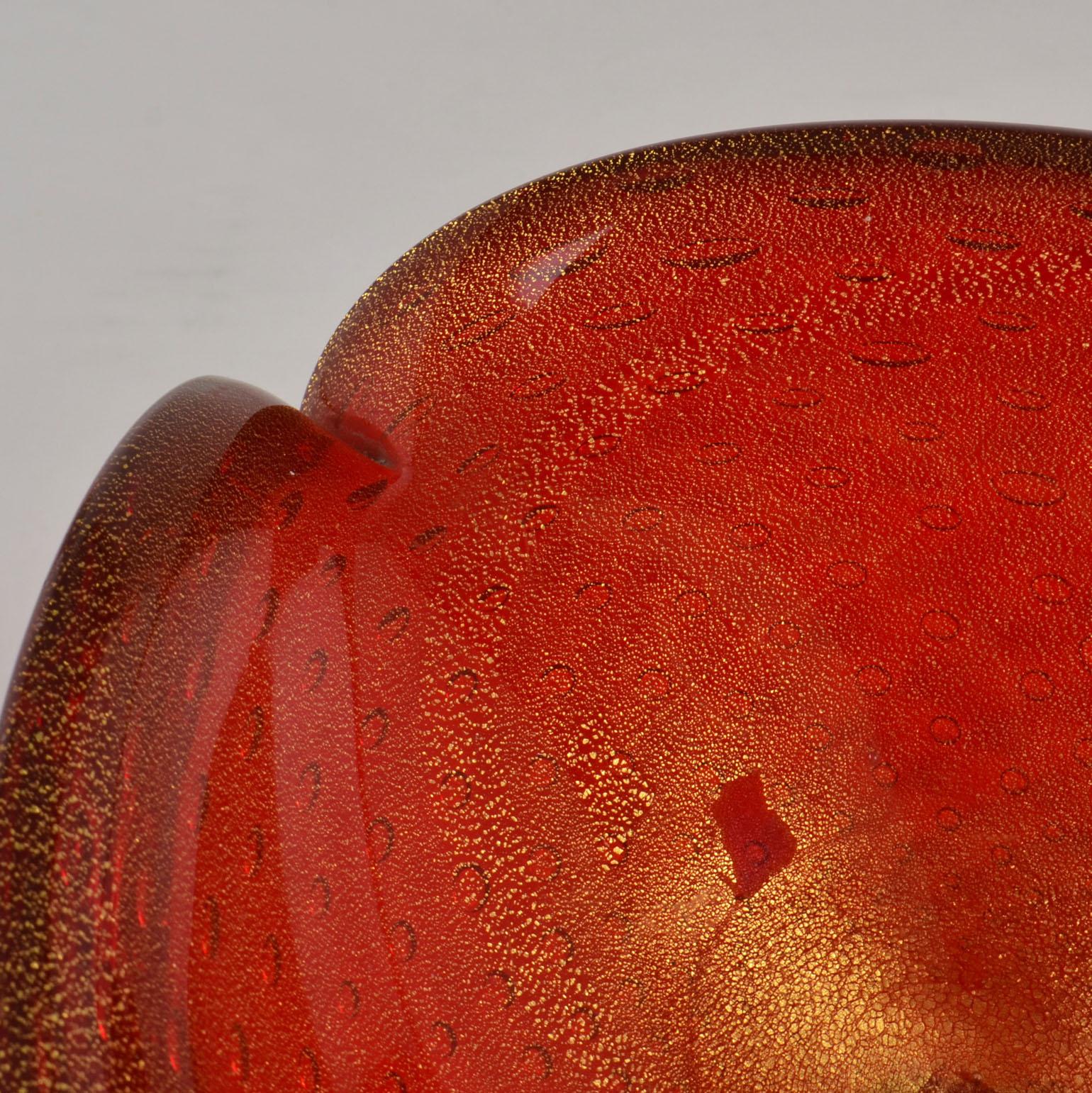 Murano Sommerso Red Glass Gold Leaf Bowl by Flavio Poli for Seguso, Italy, 1960 For Sale 5