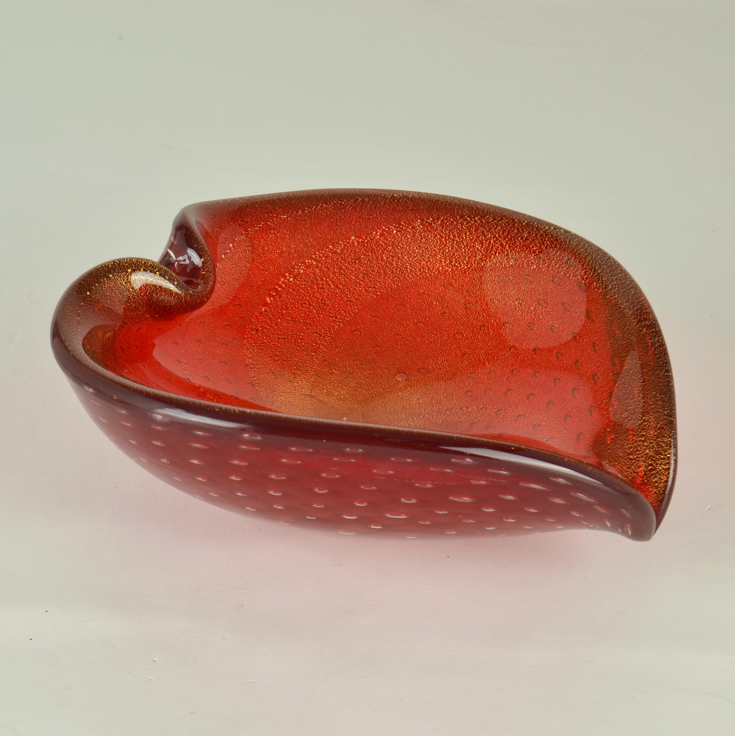 Blown Glass Murano Sommerso Red Glass Gold Leaf Bowl by Flavio Poli for Seguso, Italy, 1960 For Sale