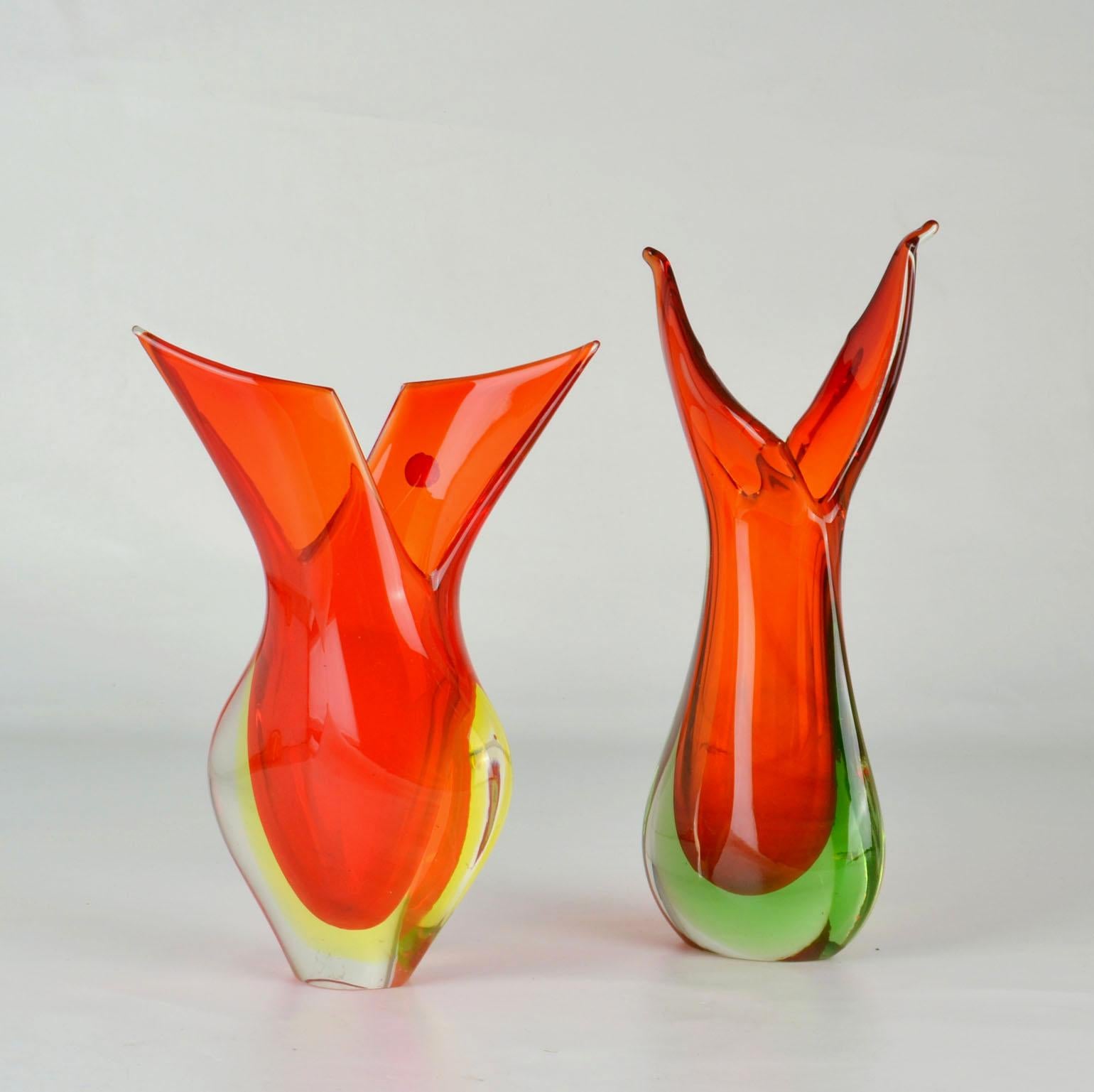 Murano Sommerso Red Glass Vases by Flavio Poli for Seguso, Italy, 1960s For Sale 2
