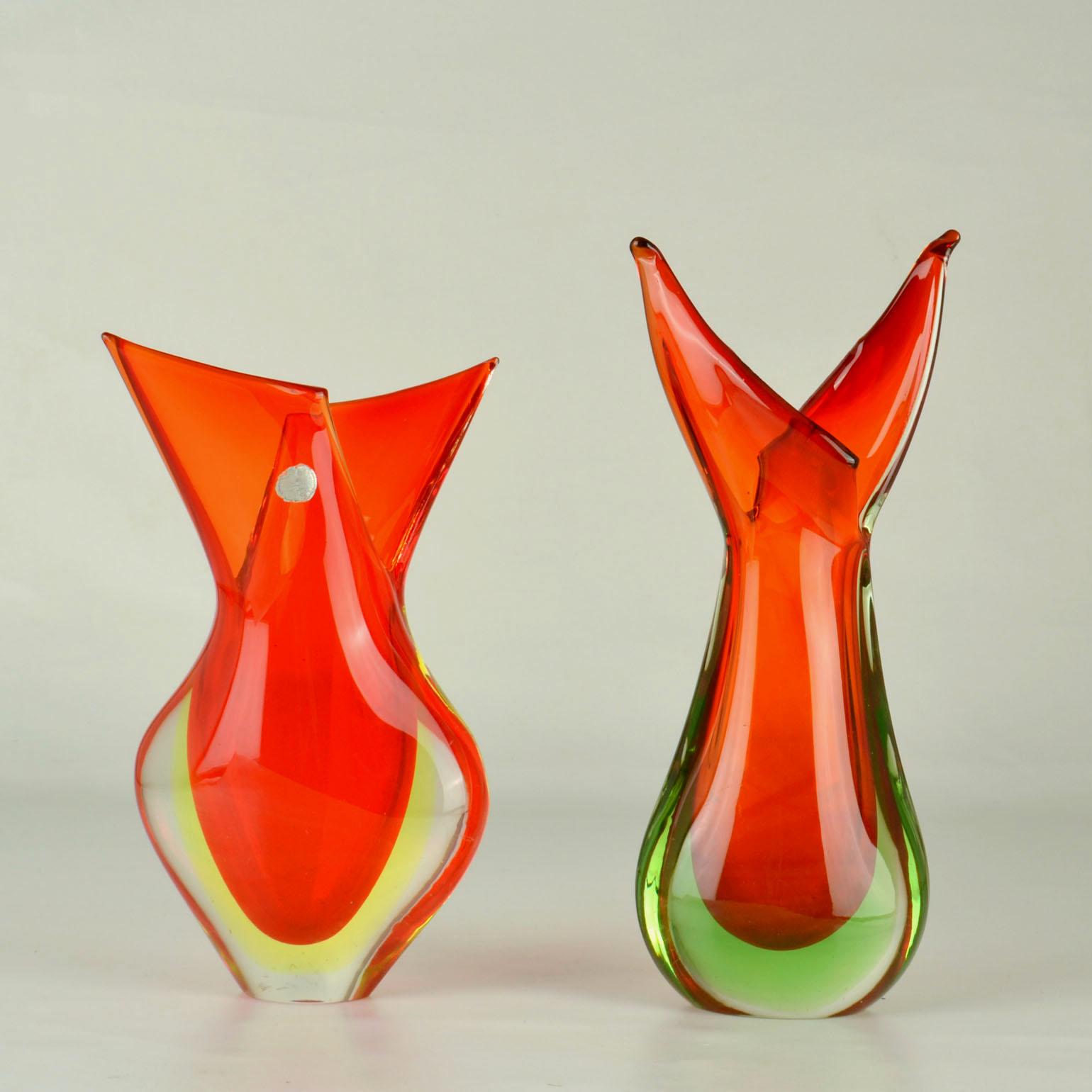 Mid-Century Modern Vases en verre rouge Sommerso de Murano par Flavio Poli pour Seguso, Italie, années 1960 en vente