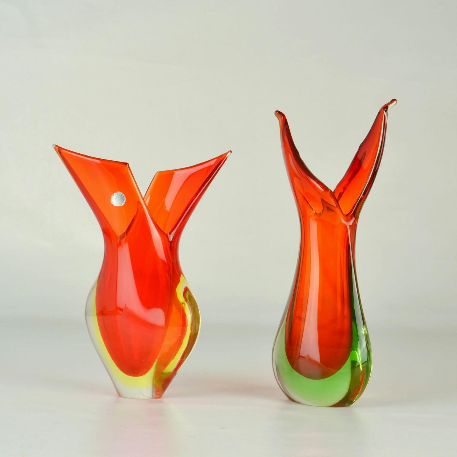 Murano Sommerso-Vasen aus rotem Glas von Flavio Poli für Seguso, Italien, 1960er Jahre im Zustand „Hervorragend“ im Angebot in London, GB