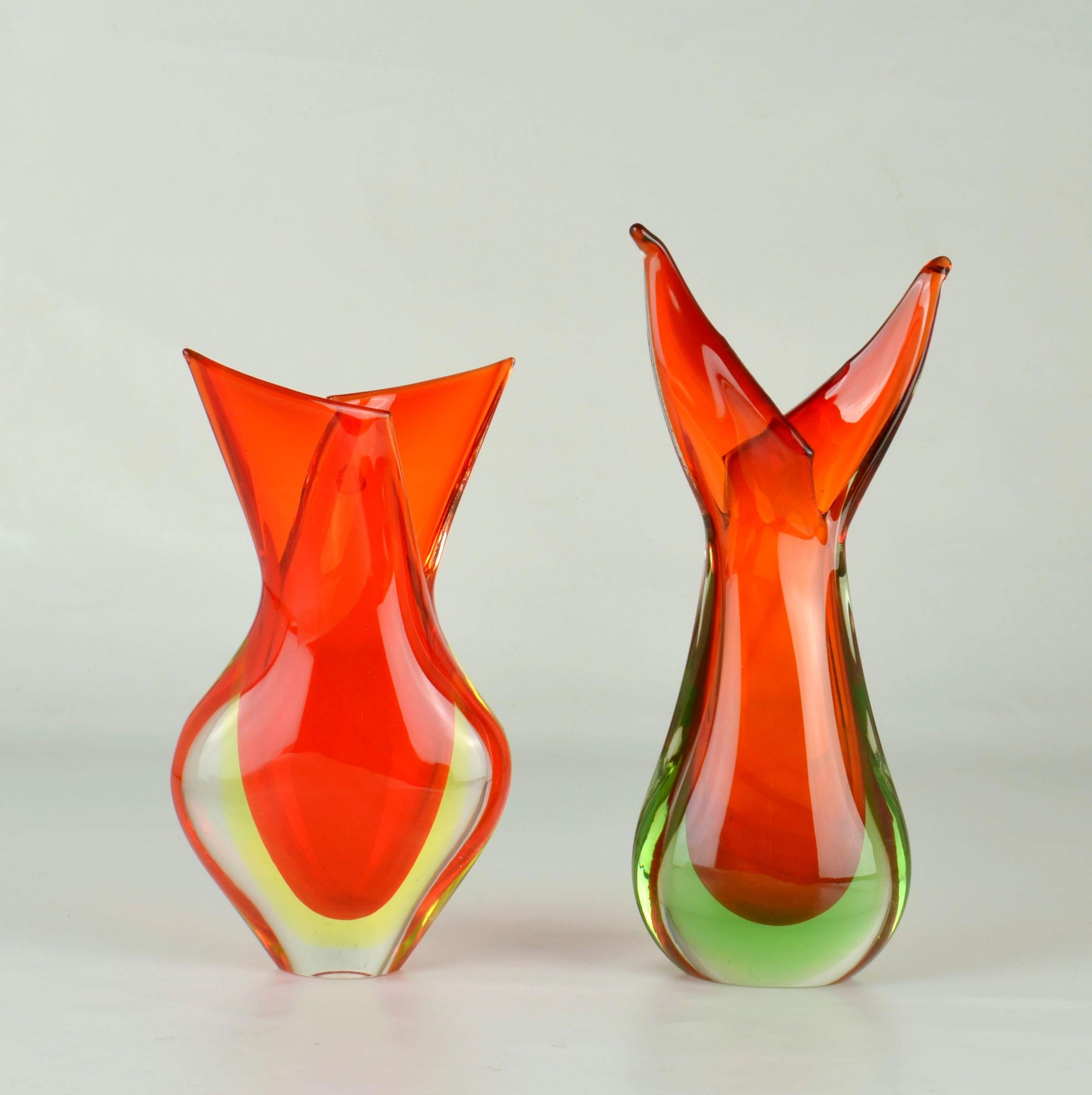 Milieu du XXe siècle Vases en verre rouge Sommerso de Murano par Flavio Poli pour Seguso, Italie, années 1960 en vente