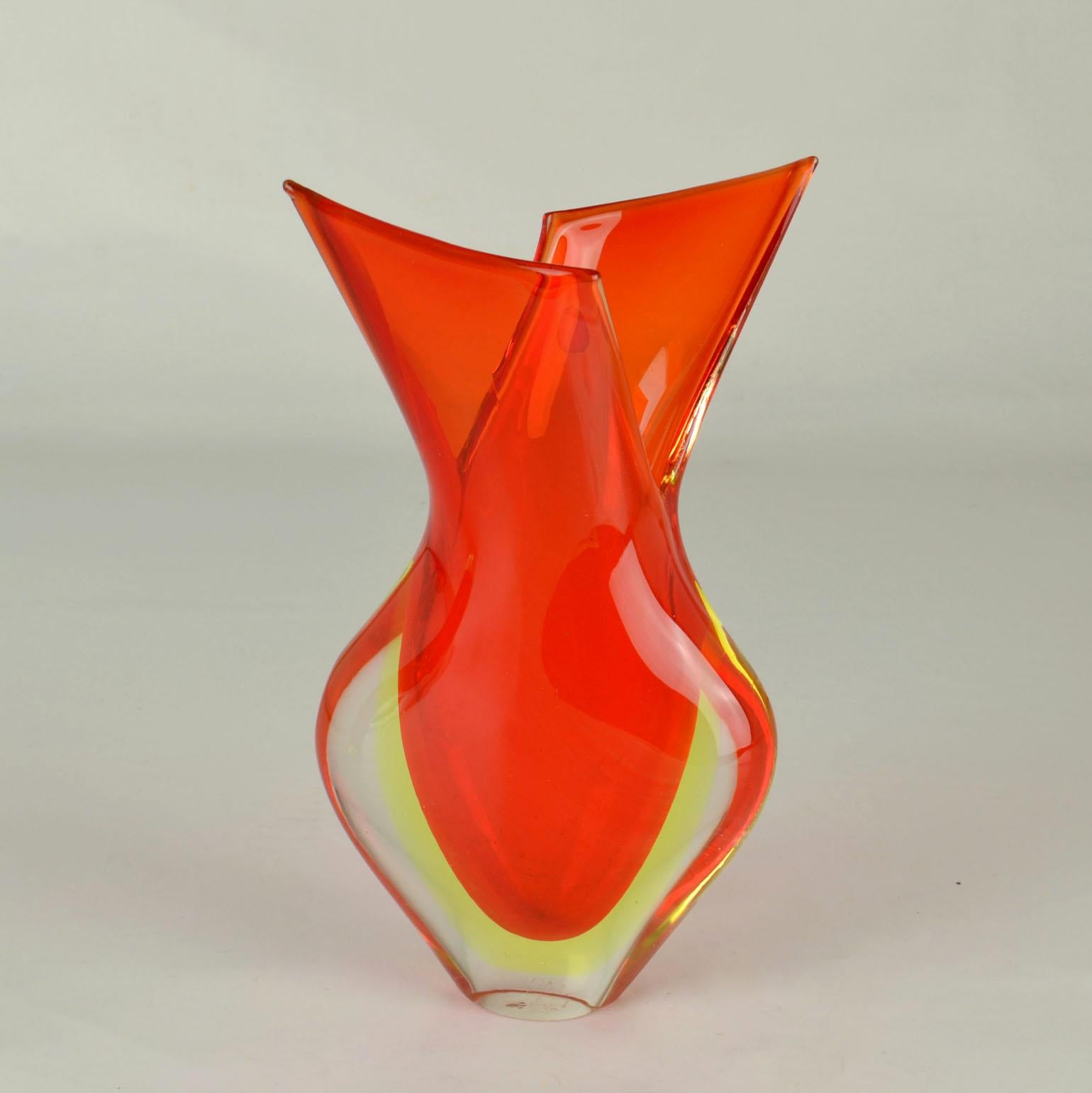 Mid-Century Modern Murano Sommerso Red Glass Vases by Flavio Poli for Seguso, Italy, 1960s For Sale
