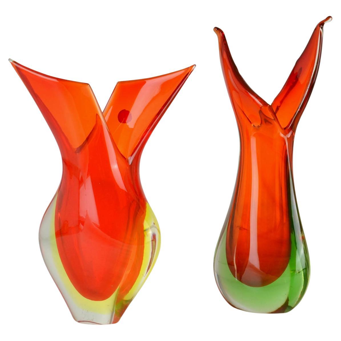 Murano Sommerso Red Glass Vases by Flavio Poli for Seguso, Italy, 1960s For Sale