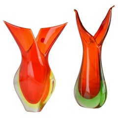Murano Sommerso Red Glass Vases by Flavio Poli for Seguso, Italy, 1960s