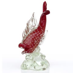 Murano Sommerso Red Gold Flecks Bubbles Italian Art Glass Fish Figure Sculpture