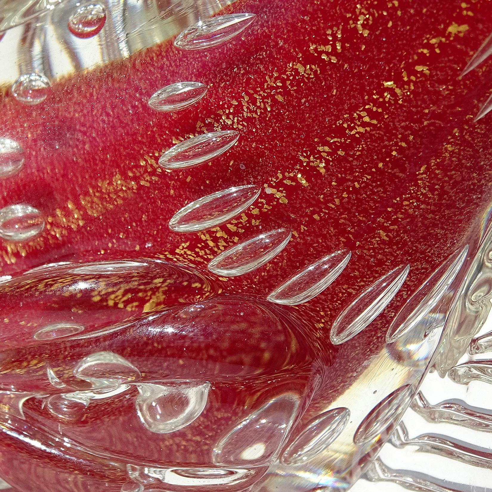 Italienische Fischfigur-Skulptur aus Murano Sommerso-Kunstglas in Rot mit Goldflecken und Blasenform aus Muranoglas (Handgefertigt) im Angebot