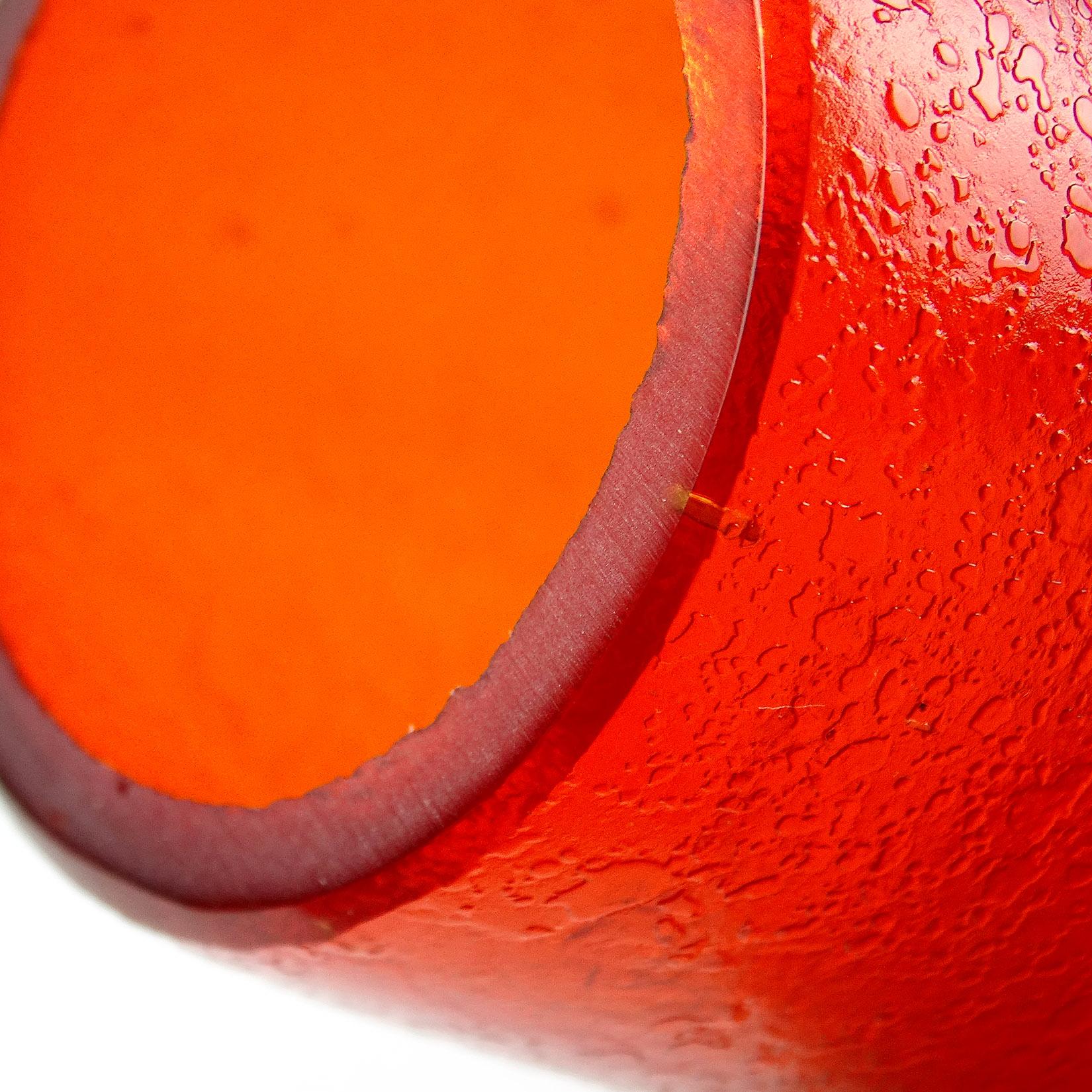 20th Century Murano Sommerso Red Orange Corroso Surface Italian Art Glass Flower Vases