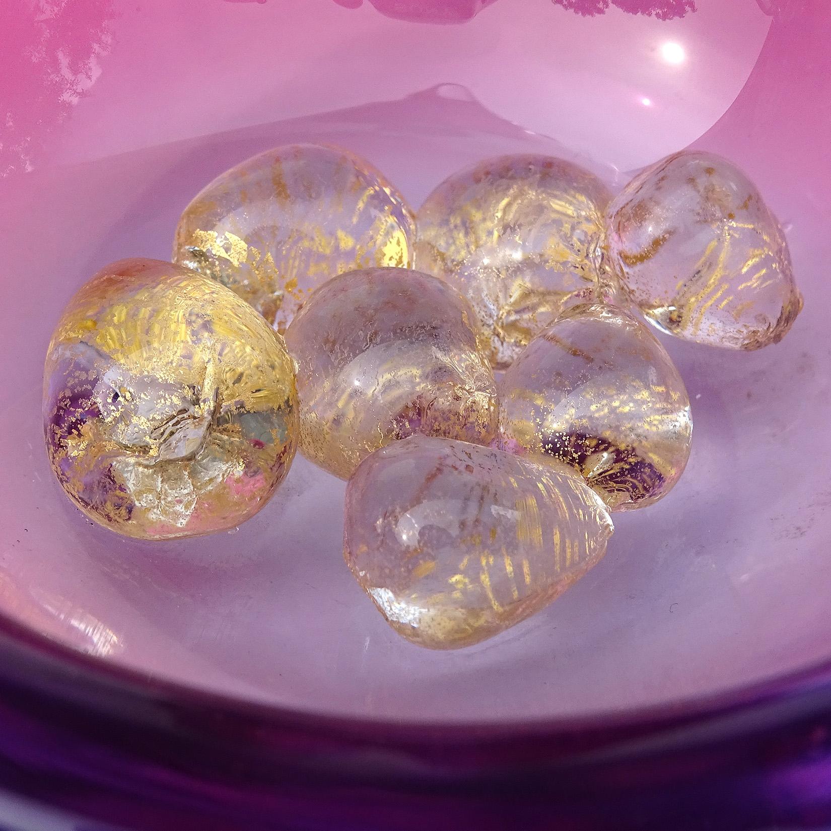 Murano Sommerso Red Purple Gold Flecks Eggs Italian Art Glass Birds Nest Bowl 1