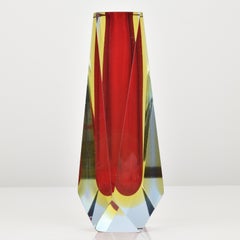 Murano Sommerso Red, Yellow & Aquamarine Block Vase by Flavio Poli, 1960s