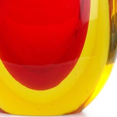 Murano Sommerso Red Yellow Green Italian Midcentury Art Glass Flower Vases