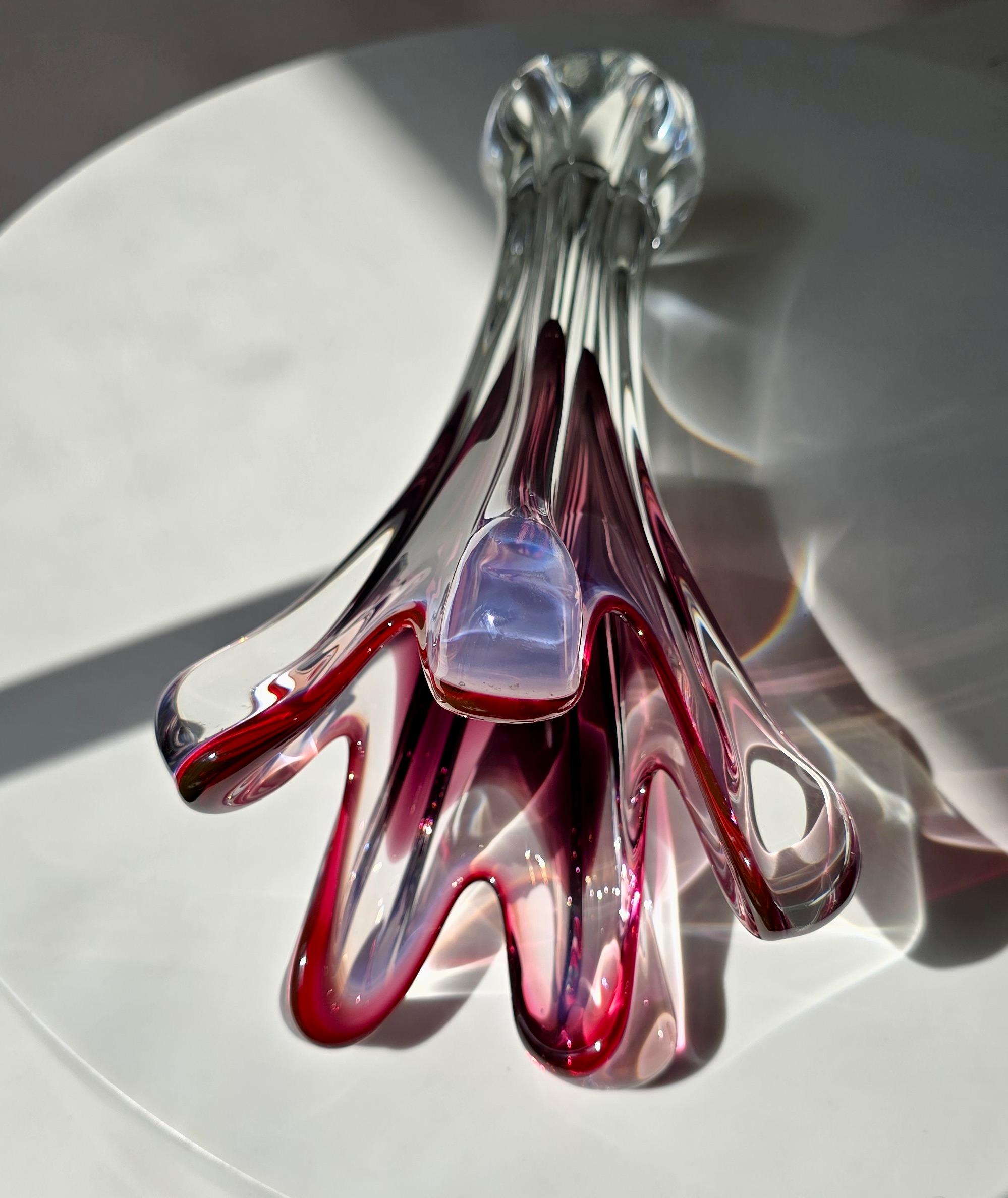 Murano Sommerso Ruby Red Glass Vase with Five Lobes, Italy, 1960s For Sale 6