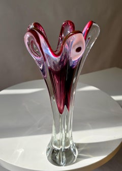Murano Sommerso Ruby Red Glass Vase with Five Lobes, Italy, 1960s