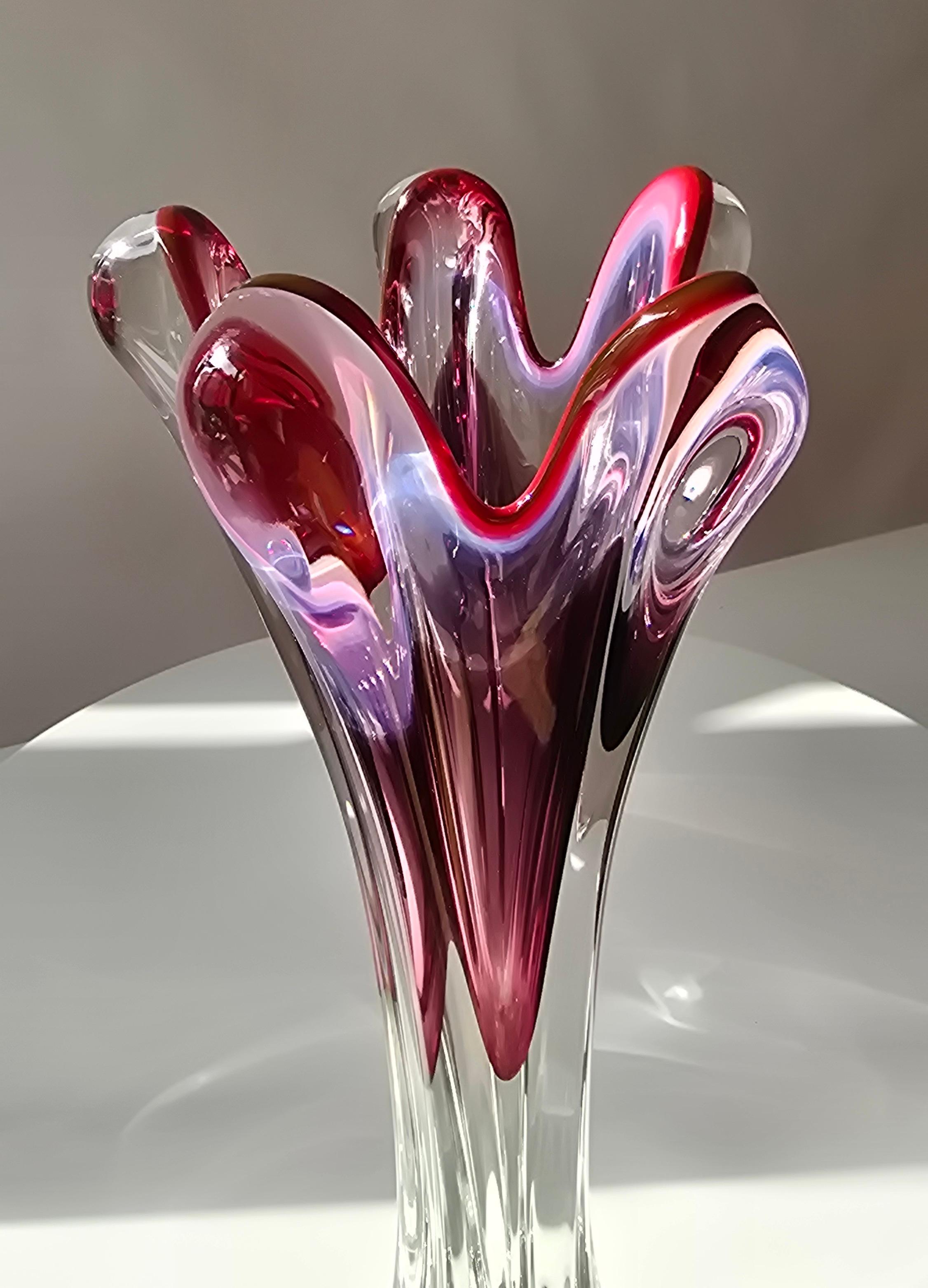 Italian Murano Sommerso Ruby Red Glass Vase with Five Lobes, Italy, 1960s For Sale