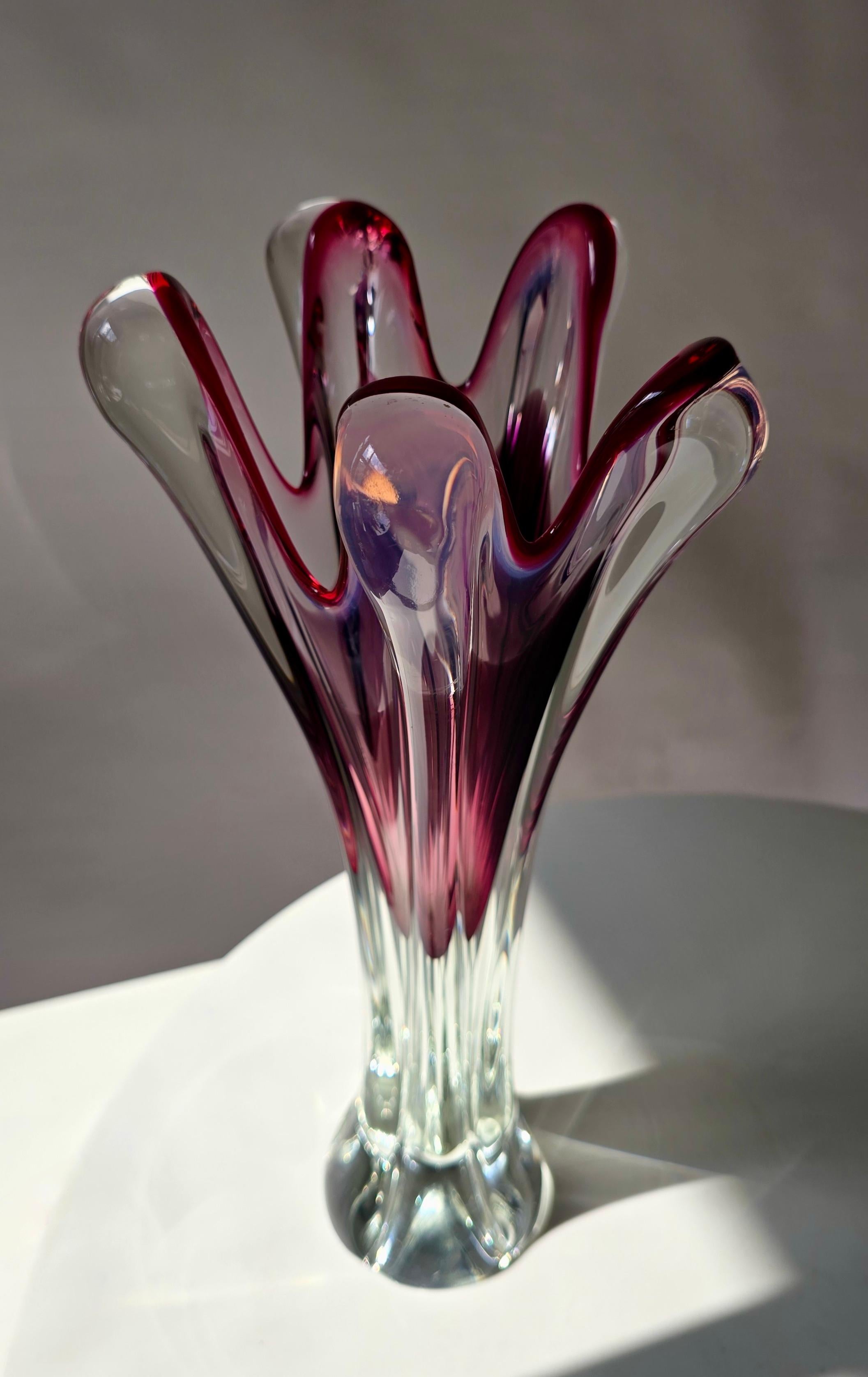Murano Glass Murano Sommerso Ruby Red Glass Vase with Five Lobes, Italy, 1960s For Sale
