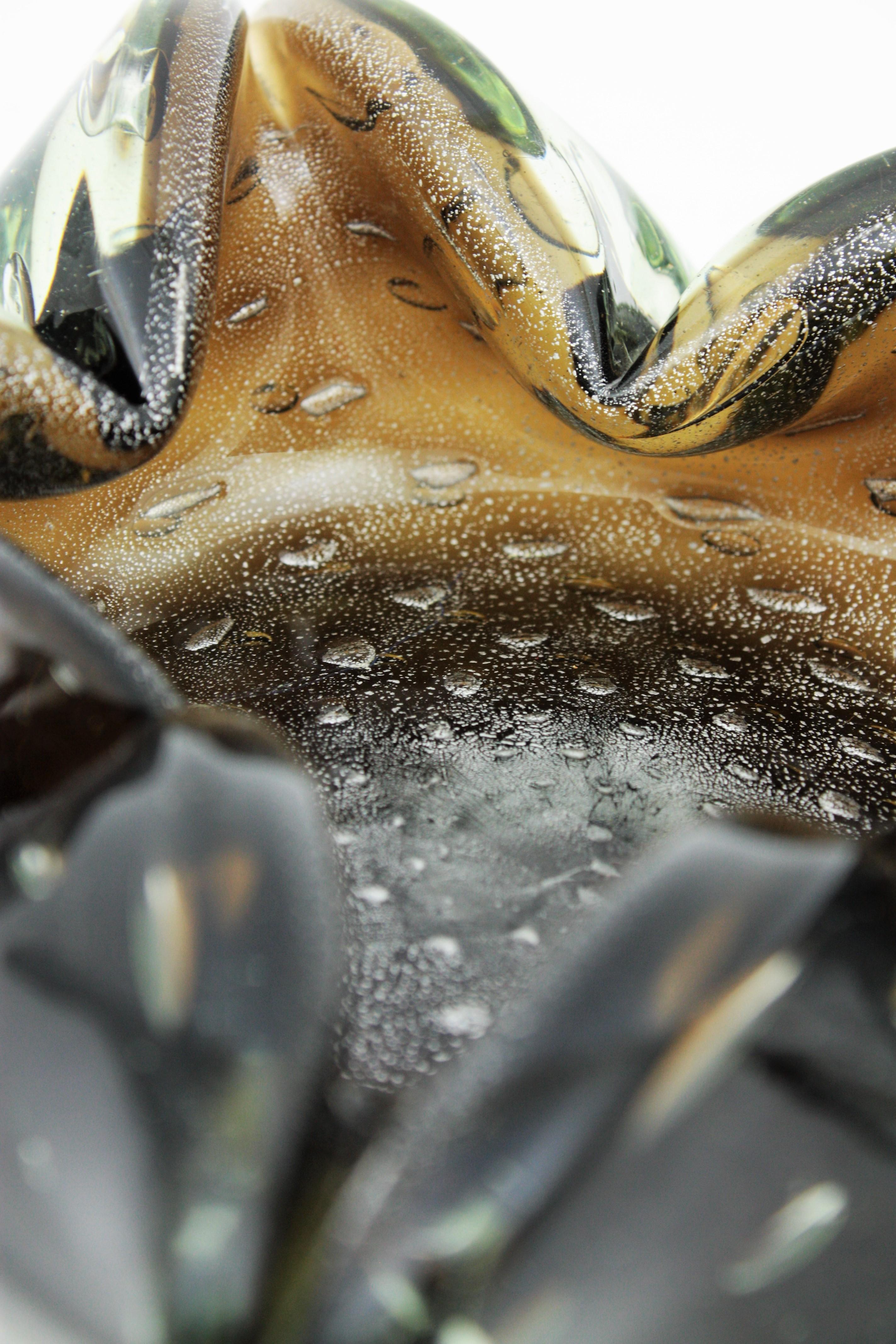 Murano Sommerso Smoke Brown Art Glass Star Bowl, 1950s For Sale 1