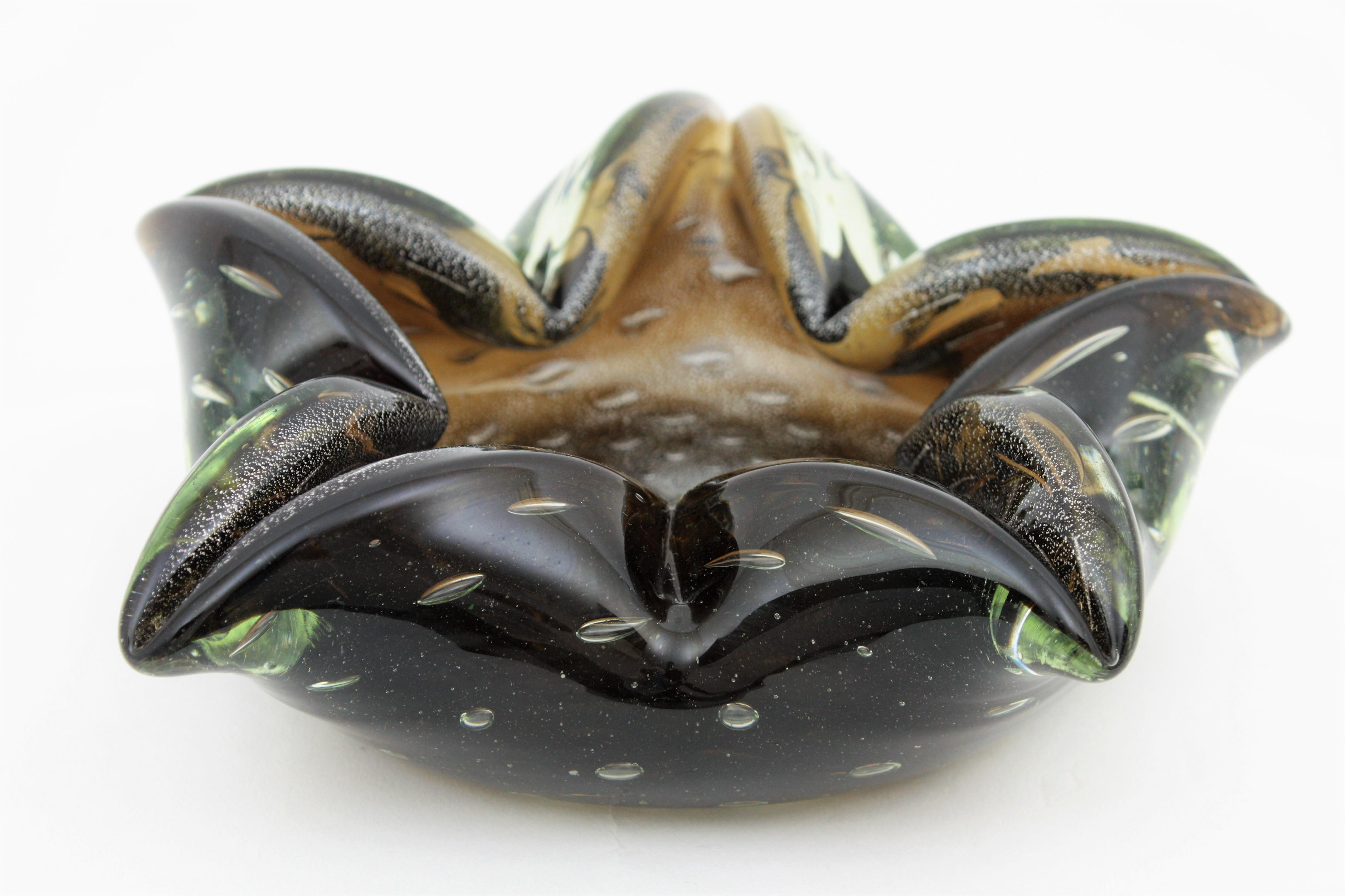 Italian Murano Sommerso Smoke Brown Art Glass Star Bowl, 1950s For Sale