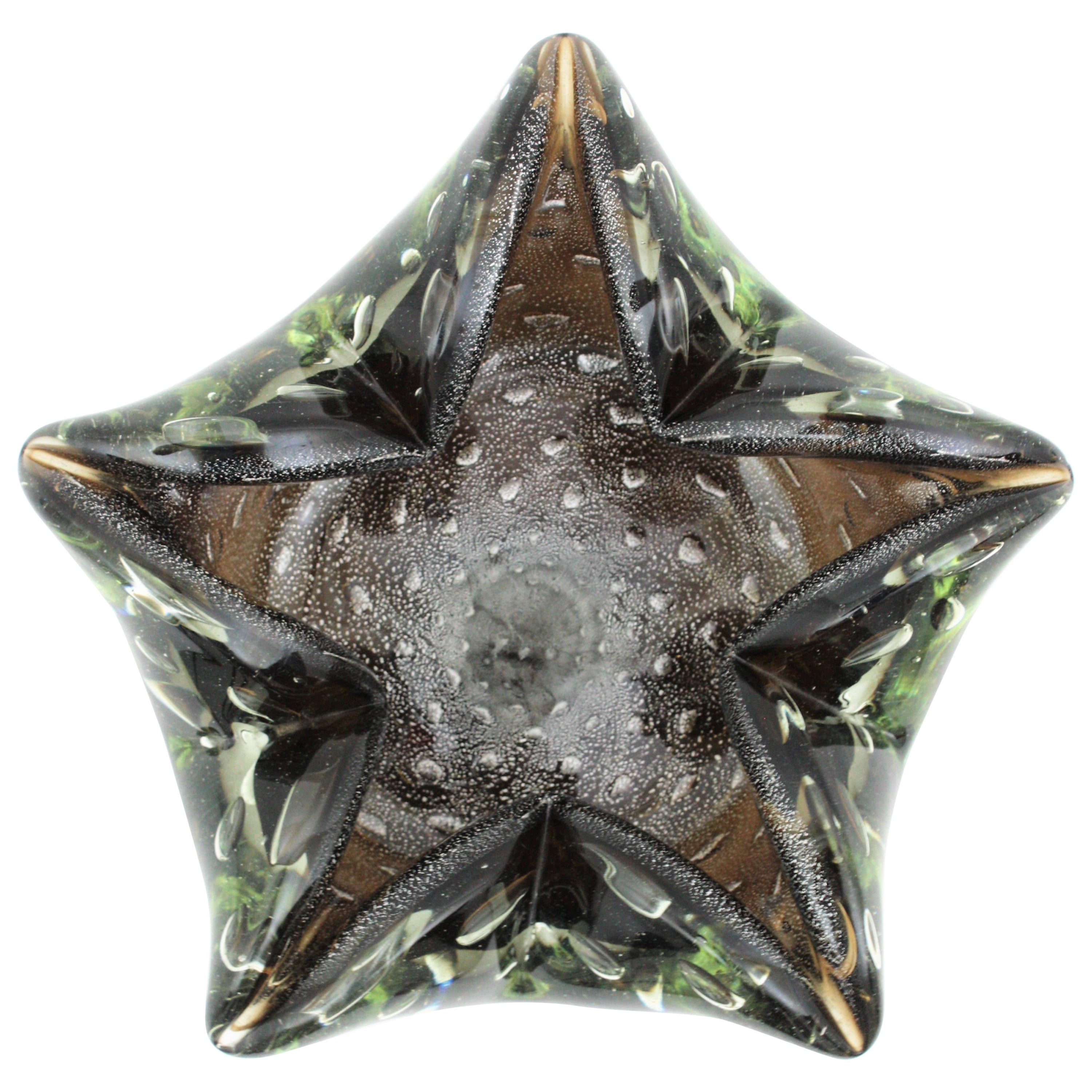 Ciotola a stella in vetro artistico di Murano Sommerso Smoke Brown, anni '50 in vendita