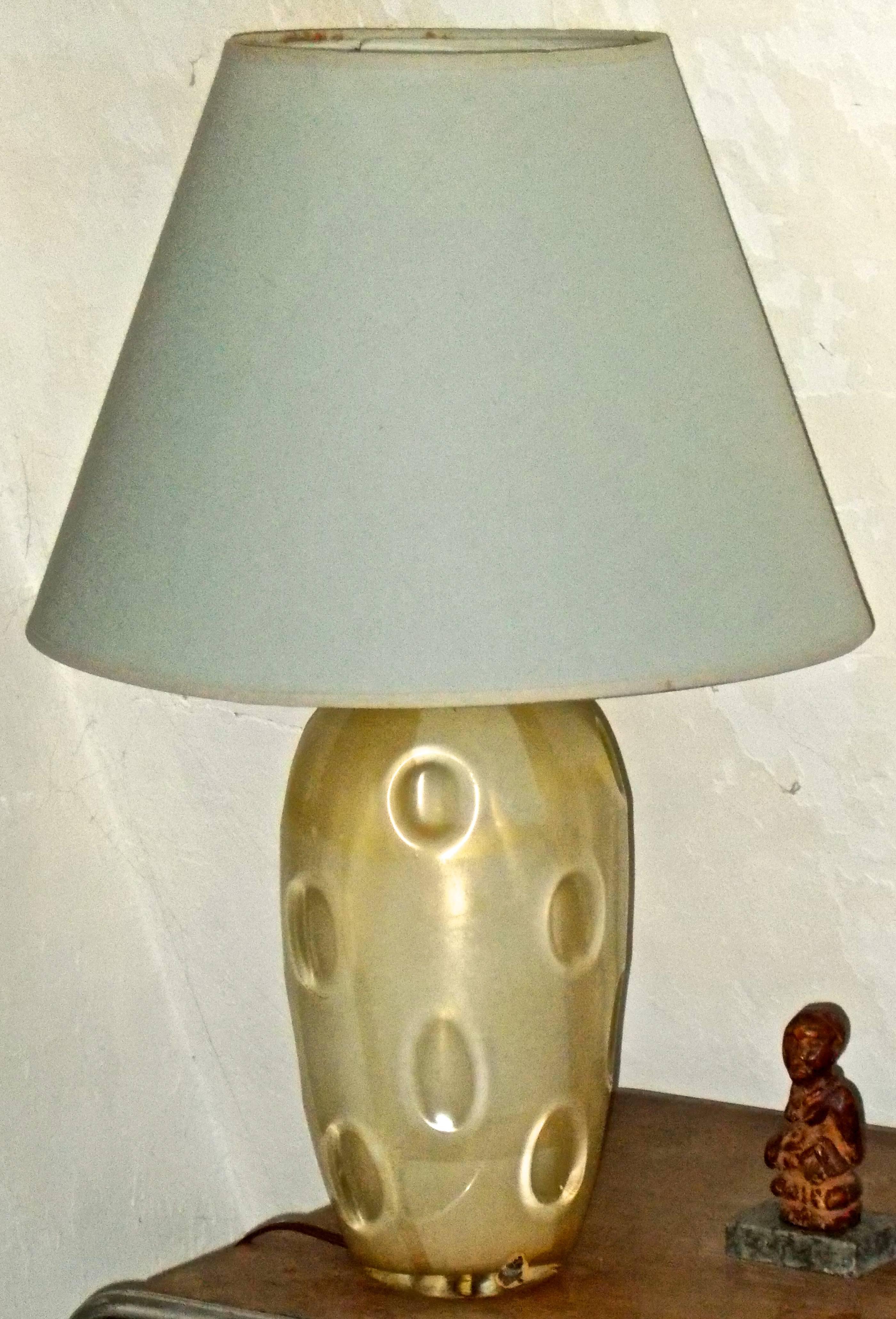 A Mazzega (Vetrerie d'Arte-Romano Mazzega) Murano Vetri lamp base, similar in style and technique to Carlo Scarpa. Signed with a rare surviving foil label.