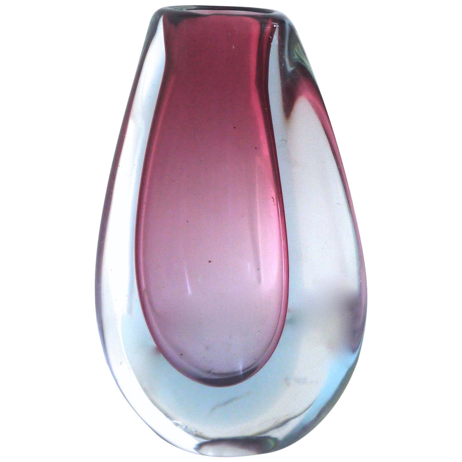 Murano Sommerso Teardrop Vintage Art Glass Vase Late 1960s-1970s Blues and Pinks For Sale