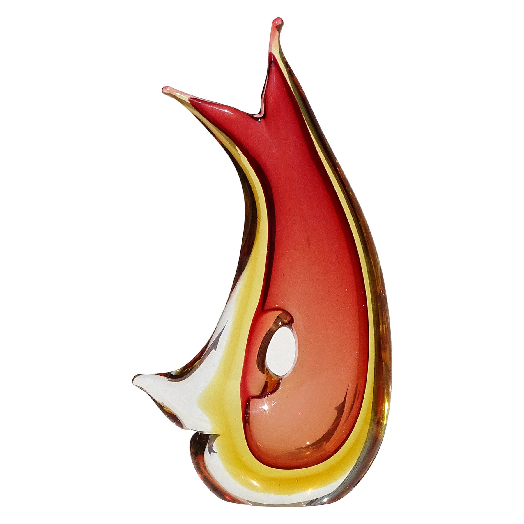 Murano Sommerso Vintage Rosso Arancione Vaso di fiori in vetro d'arte del medioevo italiano