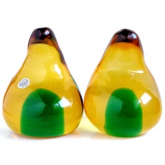 Murano Sommerso Yellow Orange Green Blob Italian Art Glass Sculpture Bookends