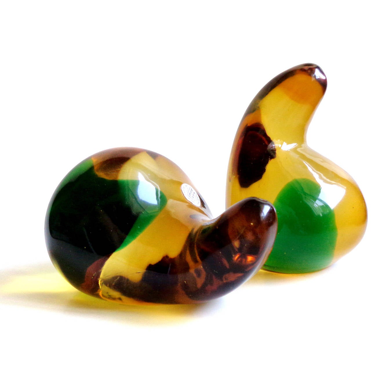 Space Age Murano Sommerso Yellow Orange Green Blob Italian Art Glass Sculpture Bookends