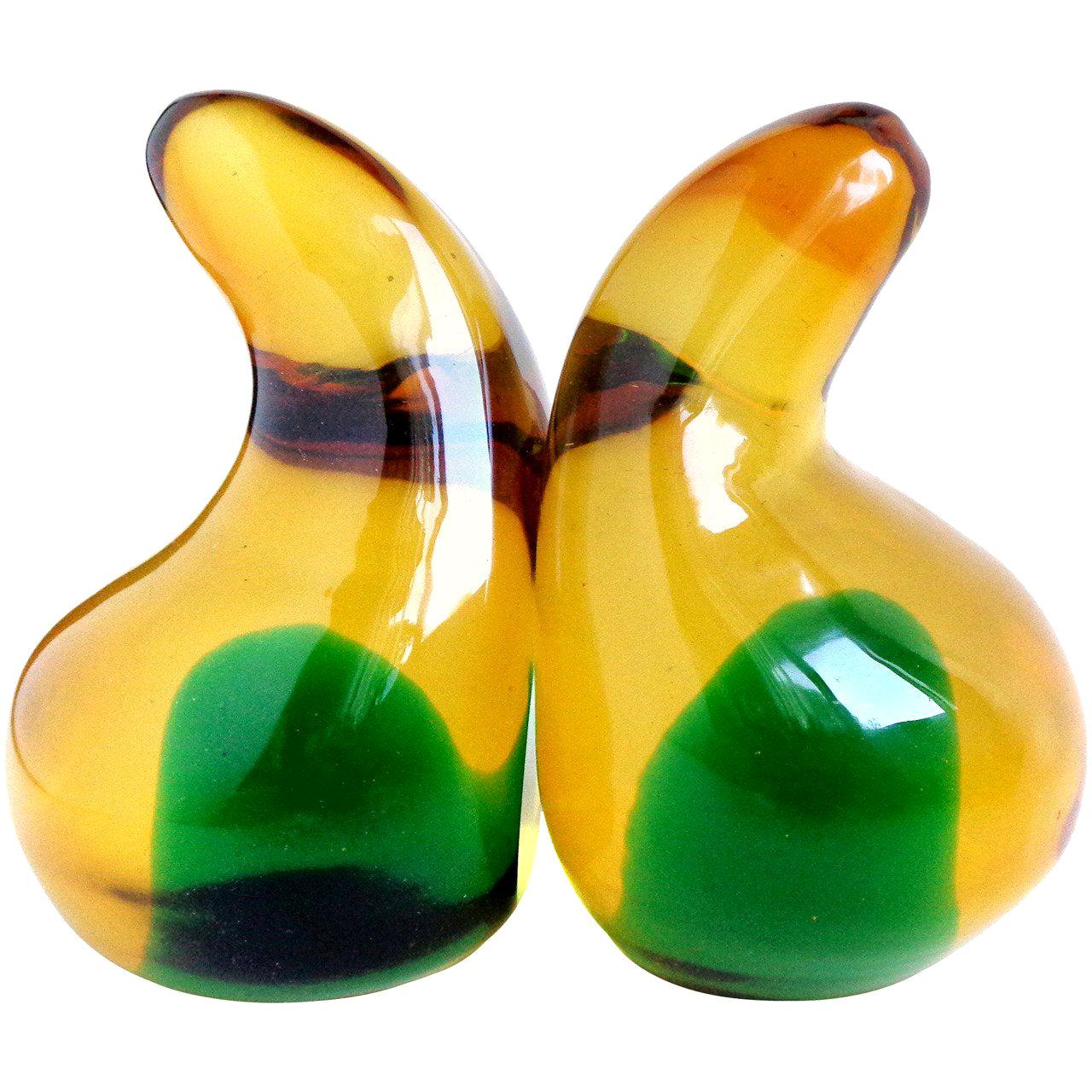 Murano Sommerso Yellow Orange Green Blob Italian Art Glass Sculpture Bookends