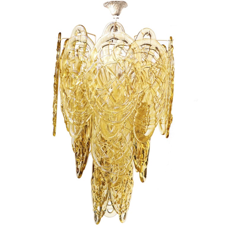 Amber Murano Glass 'Spaghetti' Chandelier by Mazzega, Italy, 1950s at ...