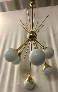 Murano Sputnik Art Glass and Brass Midcentury Chandelier and Pendant, 1970