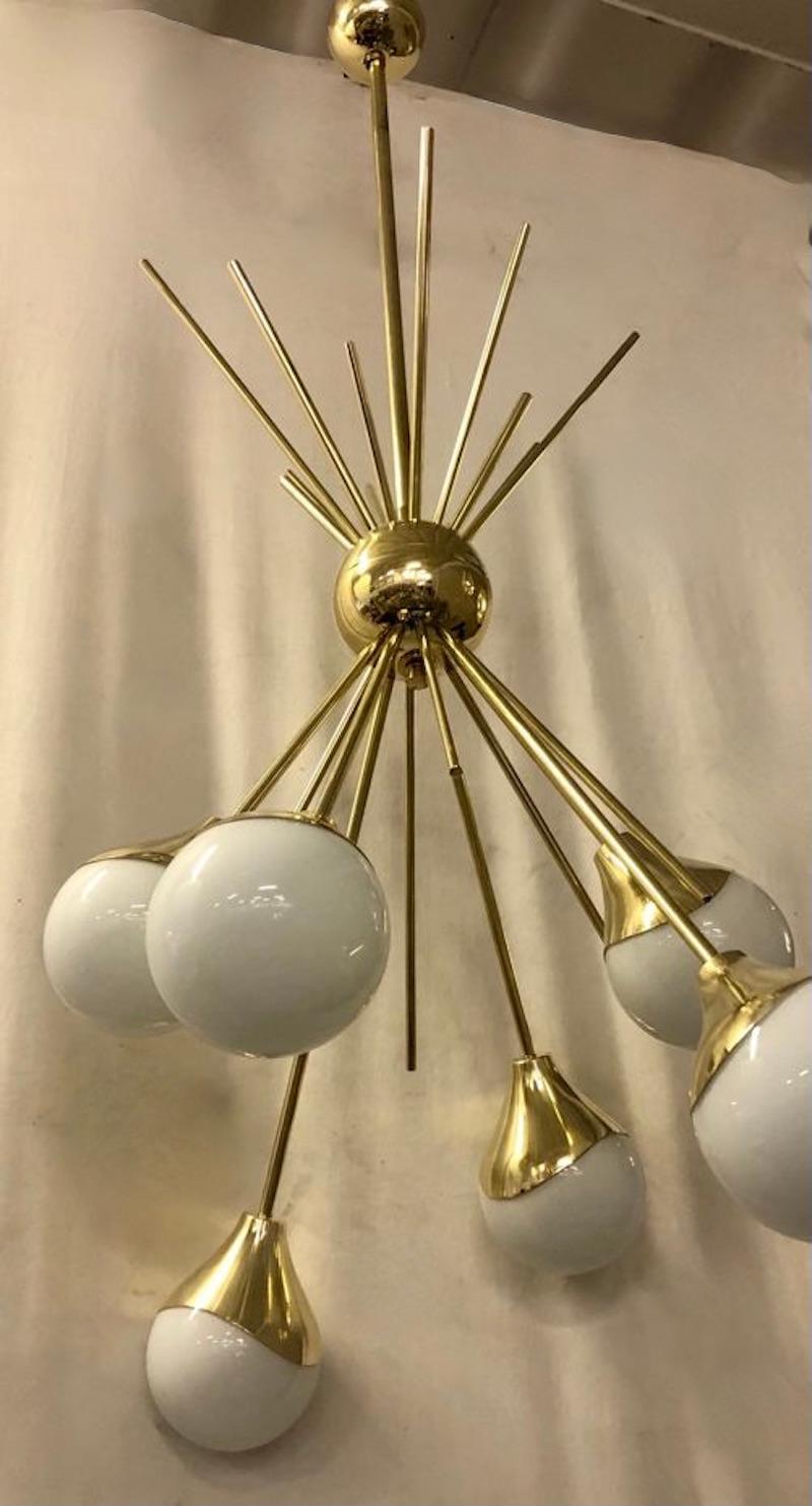 Italian Murano Sputnik Art Glass and Brass Midcentury Chandelier and Pendant, 1970 For Sale