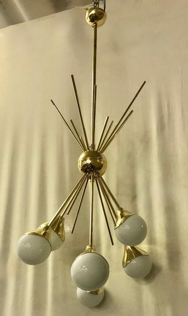 Late 20th Century Murano Sputnik Art Glass and Brass Midcentury Chandelier and Pendant, 1970 For Sale