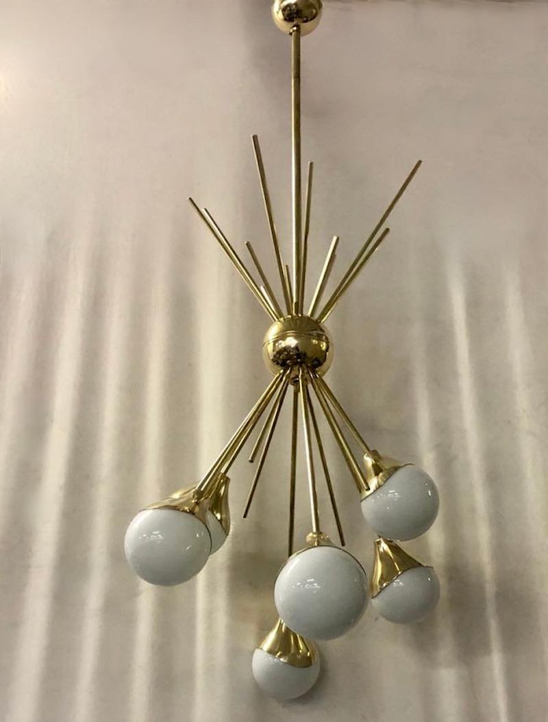 Murano Sputnik Art Glass and Brass Midcentury Chandelier and Pendant, 1970 For Sale 1