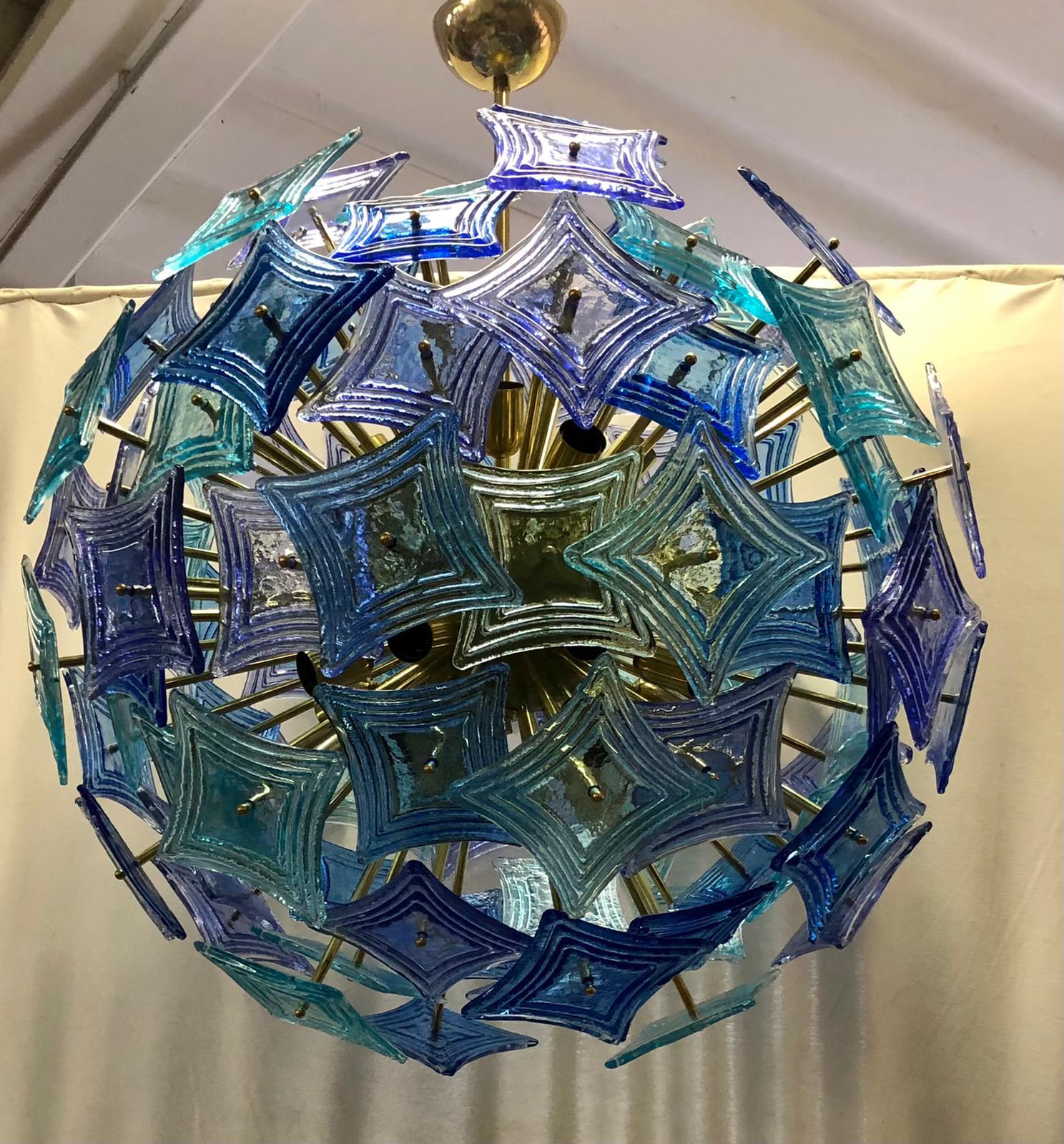 Murano Sputnik Art Glass Blue and Green Color Chandelier and Pendant, 1990 In Good Condition For Sale In Rome, IT