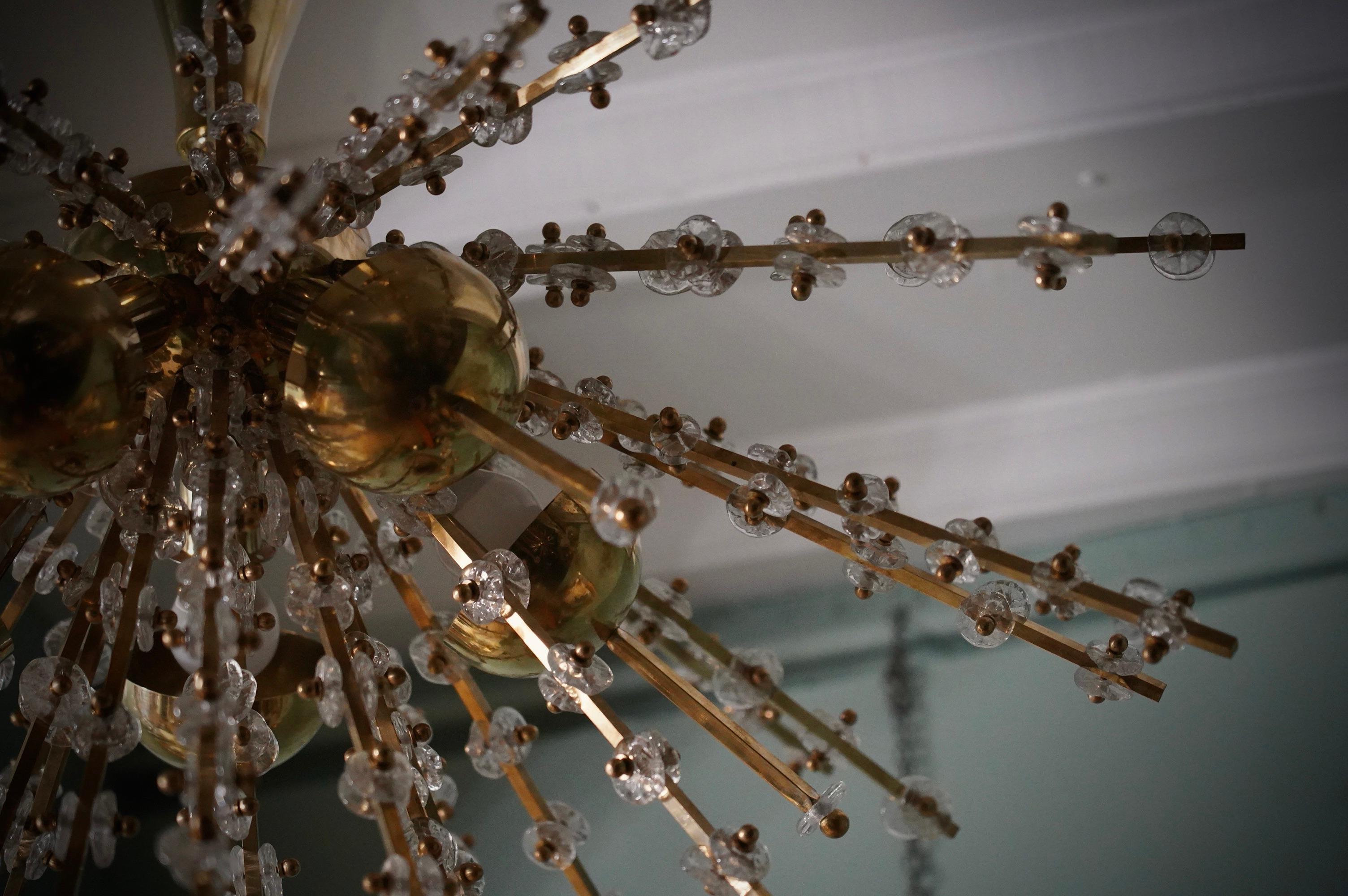 Murano Sputnik Art Glass Brass Transparent Color Chandelier and Pendant, 1990 im Angebot 3