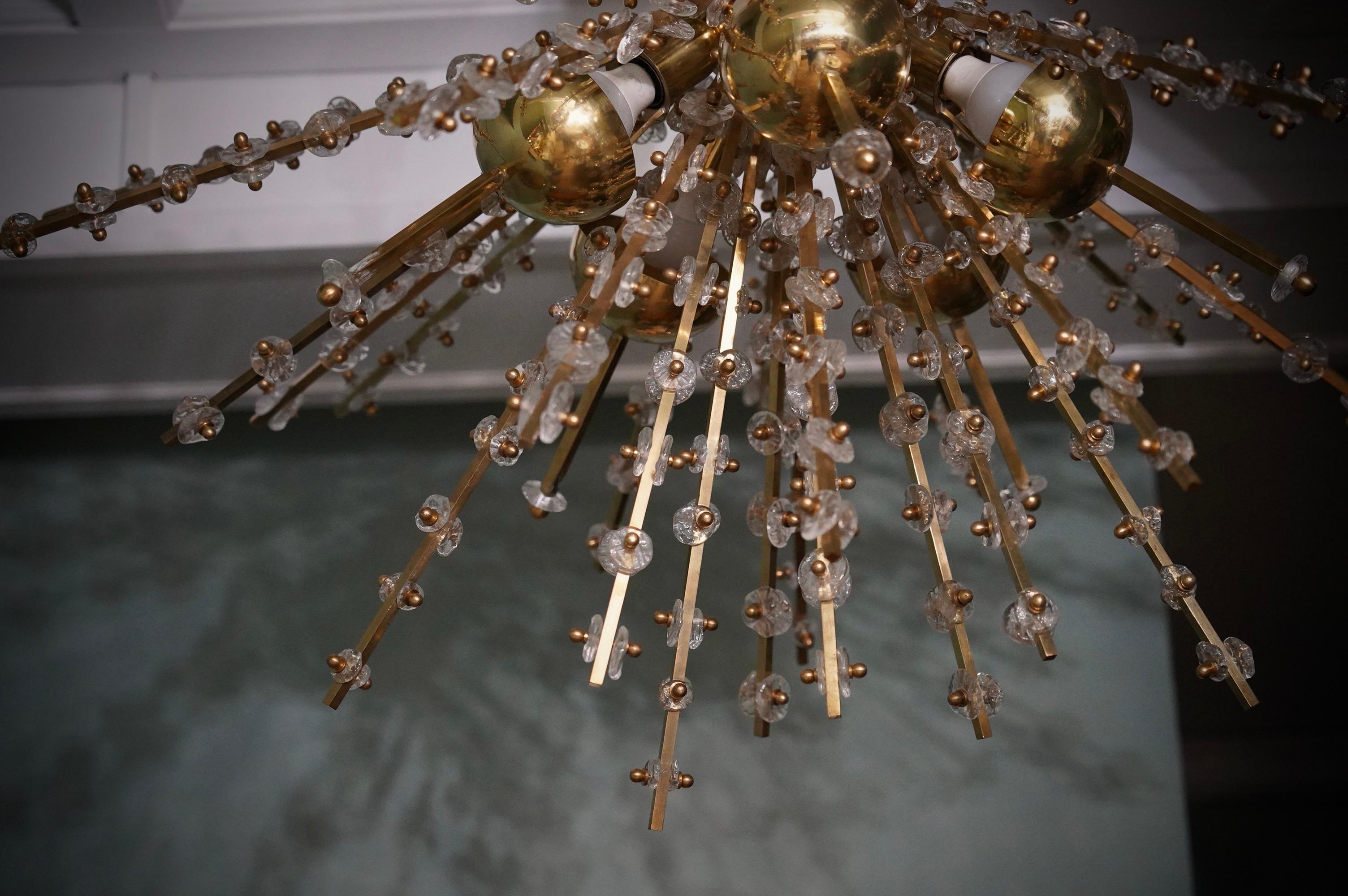 Murano Sputnik Art Glass Brass Transparent Color Chandelier and Pendant, 1990 im Zustand „Gut“ im Angebot in Roma, Lazio