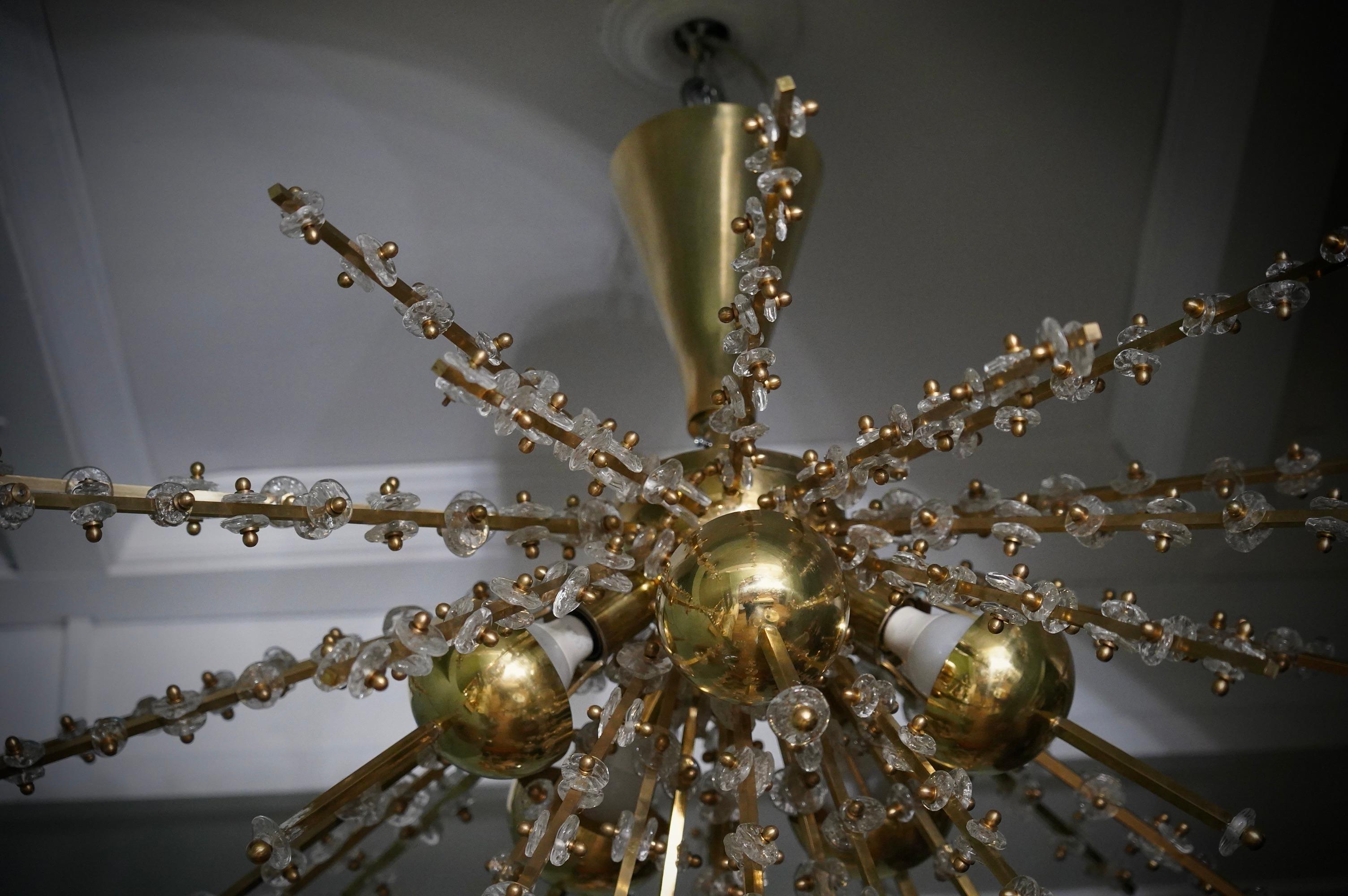 Murano Sputnik Art Glass Brass Transparent Color Chandelier and Pendant, 1990 (Messing) im Angebot