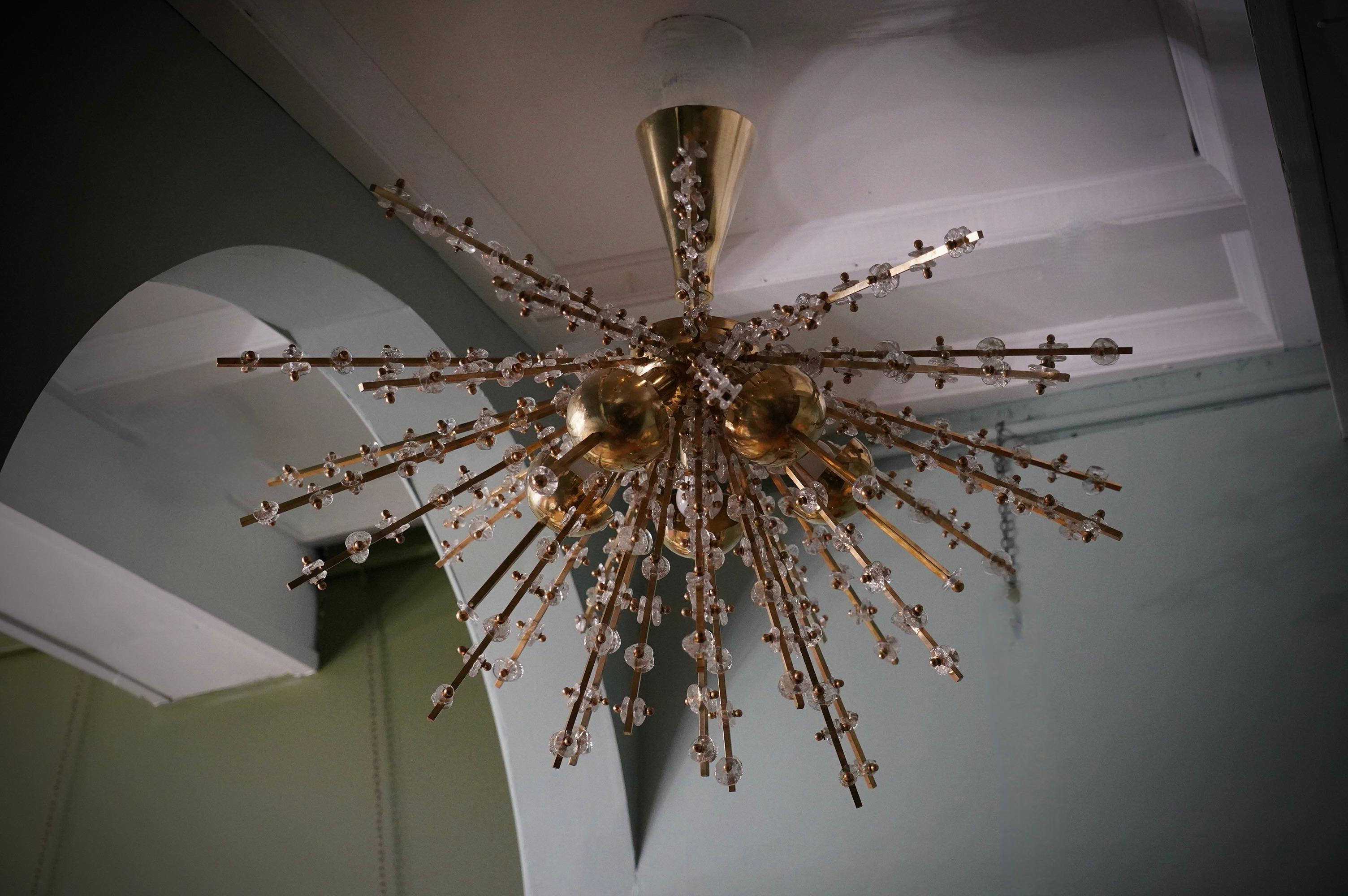 Murano Sputnik Art Glass Brass Transparent Color Chandelier and Pendant, 1990 im Angebot 1