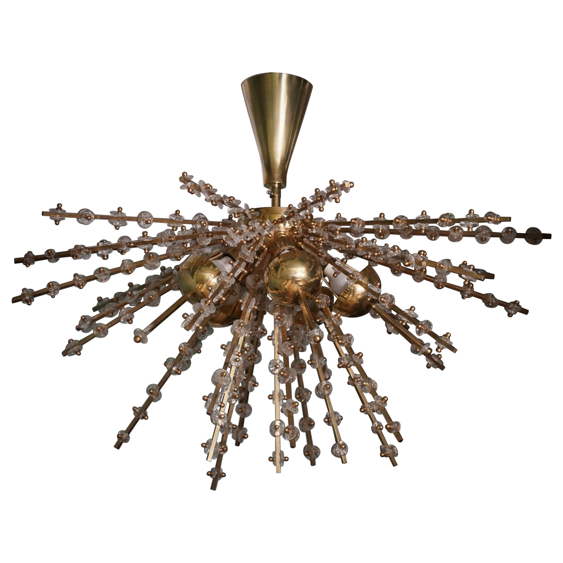 Lampadario e pendente in vetro artistico di Murano Sputnik, ottone, colore trasparente, 1990