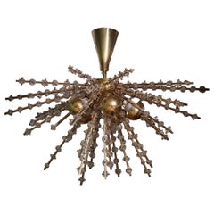 Lustre et pendentif en verre d'art Spoutnik de Murano et laiton de couleur transparente, 1990
