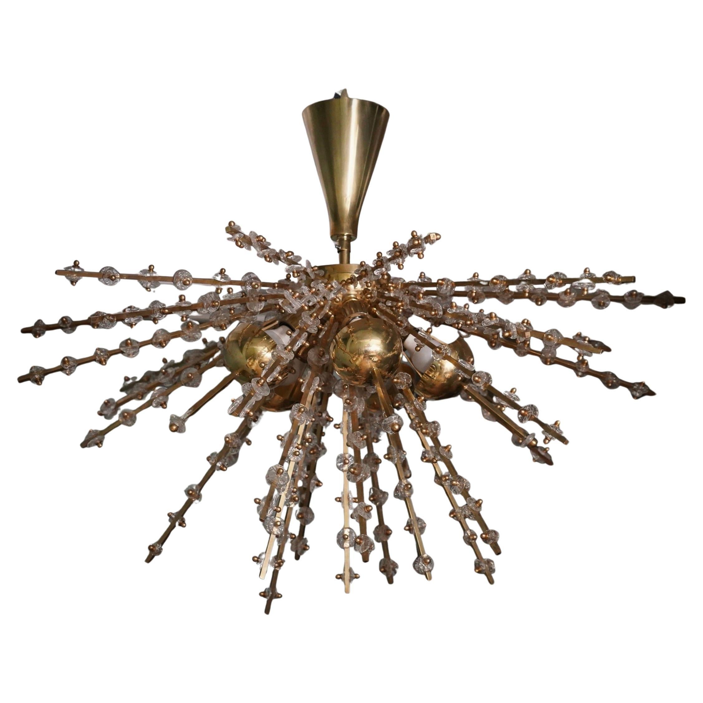 Murano Sputnik Art Glass Brass Transparent Color Chandelier and Pendant, 1990 im Angebot