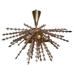 Murano Sputnik Art Glass Brass Transparent Color Chandelier and Pendant, 1990