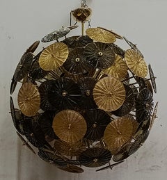 Murano Sputnik Art Glass Gold and Olive Green Color Chandelier and Pendant, 2000