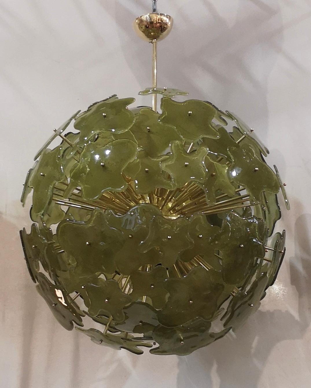 Italian Murano Sputnik Art Glass Green Color Midcentury Chandelier, 2000 For Sale